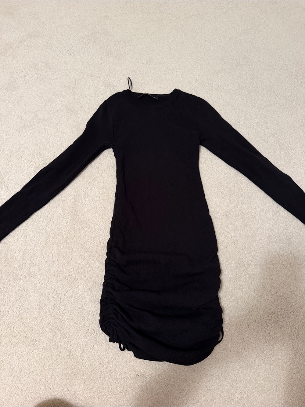 Lioness Black Long-Sleeve Ruched Mini Dress